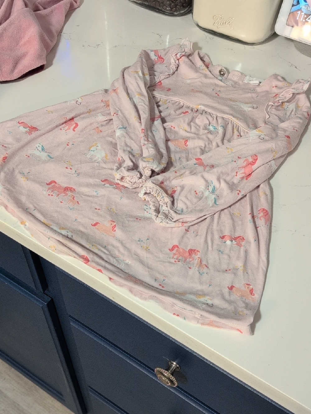 Angel Dear Pink Horse Print Long Sleeve Dress